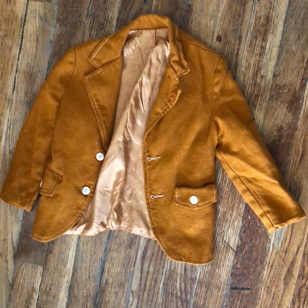 Boys Vintage Coat Brown Button Up Dress Suit Jacket